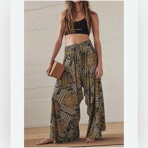 Free People seven stars printed pants; Bohemian Wide-Leg Pants in Black and Gold